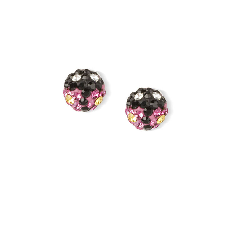 Sterling Silver Crystal Ladybug Stud Earrings,