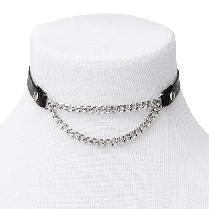 Silver Biker Chain Choker Necklace - Black | Icing US