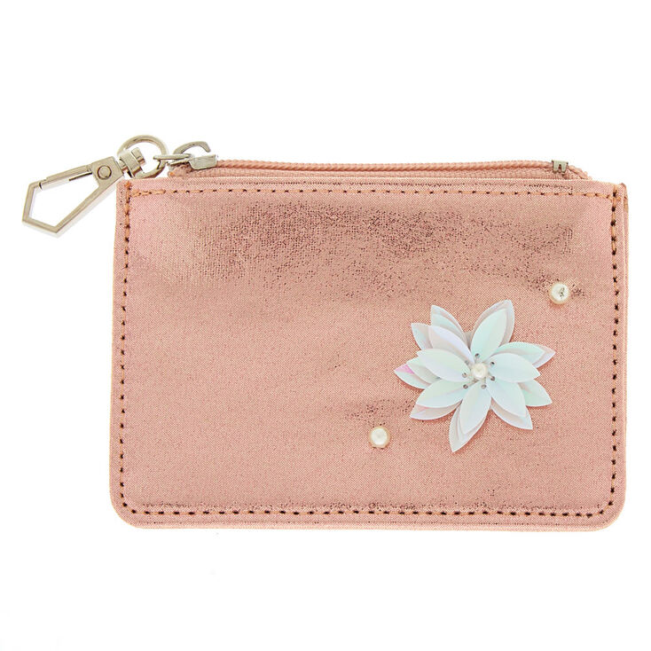 Sequin Flower Zip Coin Purse - Pink,