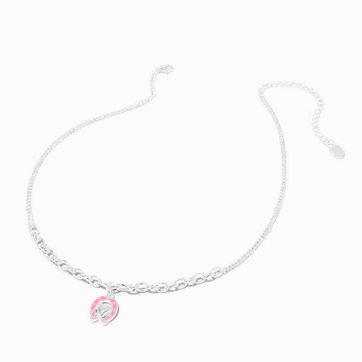 Pink Horseshoe Heart Pendant Necklace,