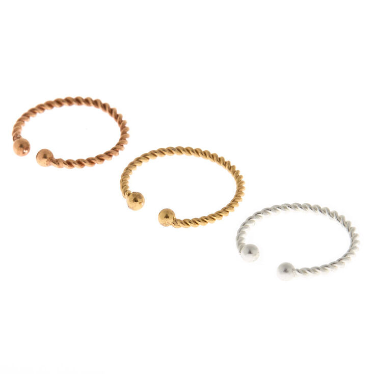 Mixed Metal Sterling Silver Braided Faux Cartilage Hoop Earrings - 3 Pack,