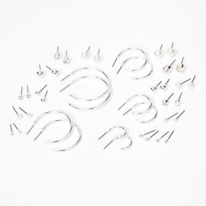 Silver Graduated Mixed Stud Earrings - 20 Pack,