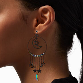 Crescent Moon Chain Fringe 4&quot; Clip-On Drop Earrings,
