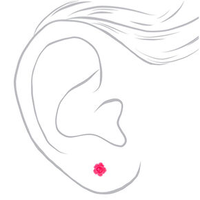 Rose Stud Earrings - Neon Pink,