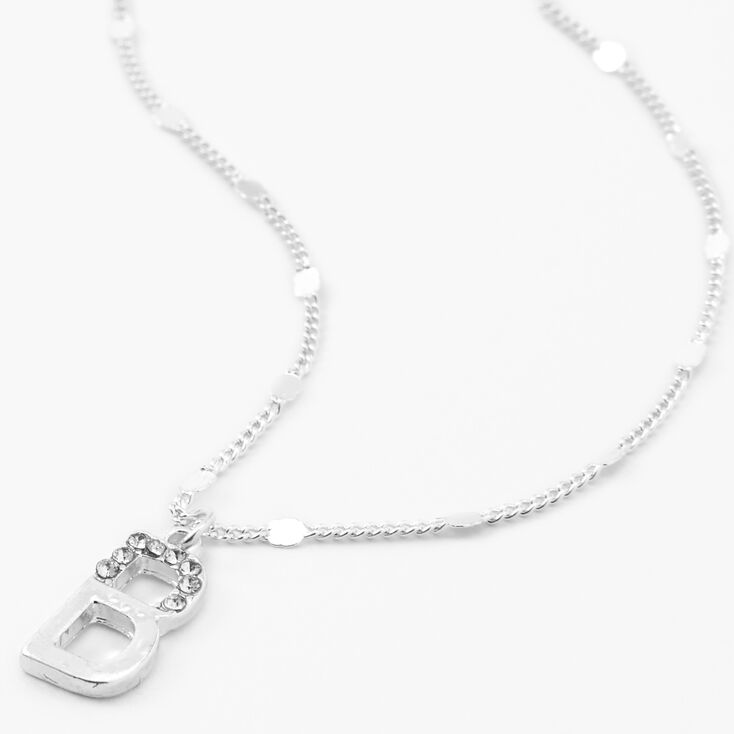 Silver Half Stone Initial Pendant Necklace - B,