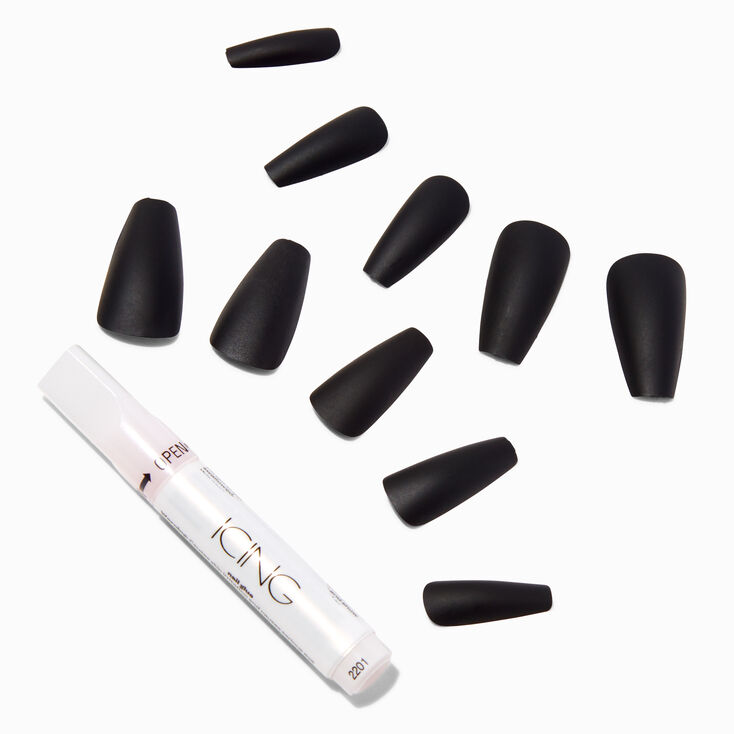 Matte Black Squareletto Faux Nail Set - 24 Pack,