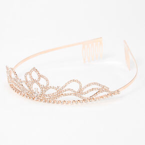 Lotus Flower Rhinestone Tiara - Rose Gold,