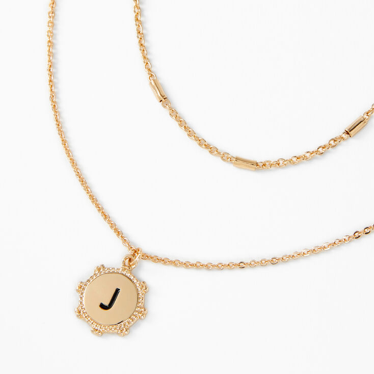 Gold Initial Medallion Multi Strand Necklace - J,