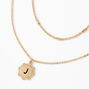 Gold Initial Medallion Multi Strand Necklace - J,