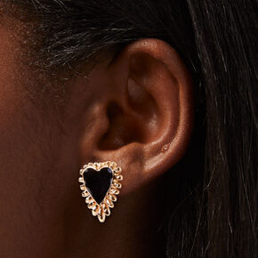 Black Enamel Heart Stud Earrings ,