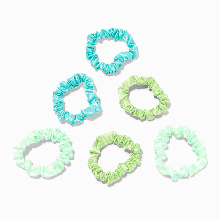 Shades of Green Skinny Silky Hair Scrunchies - 6 Pack,