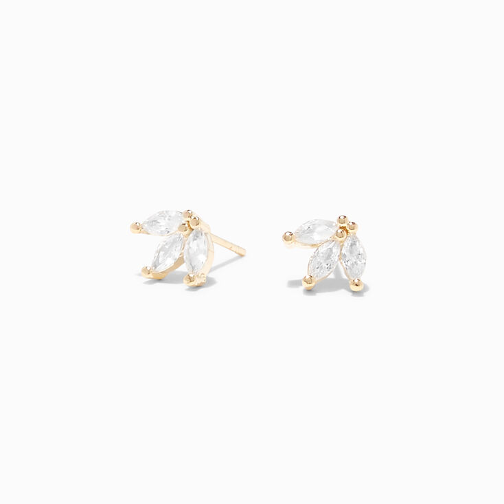 Gold Cubic Zirconia Lotus Stud Earrings,