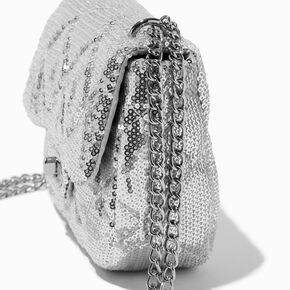 Silver Sequin Quilted Crossbody Bag,