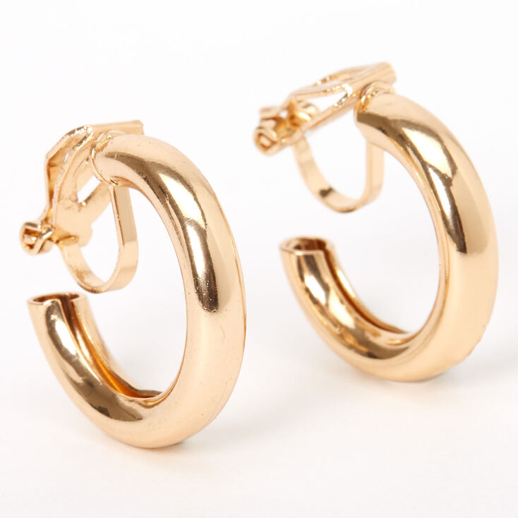 Gold 20MM Tube Clip On Hoop Earrings,