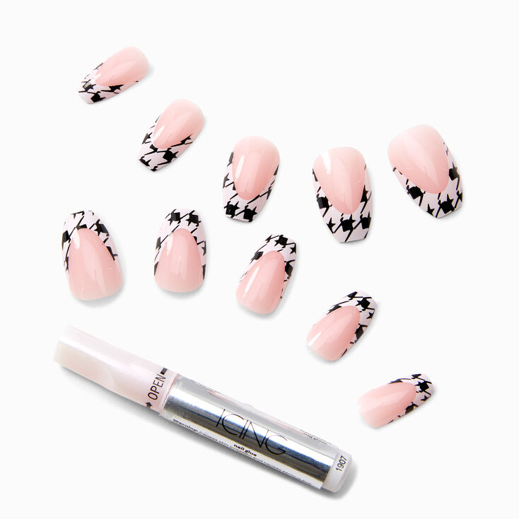 Houndstooth Tip Coffin Vegan Faux Nail Set - 24 Pack,