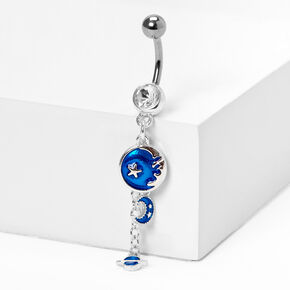 Blue Celestial Charms 14G Silver Dangle Belly Ring,