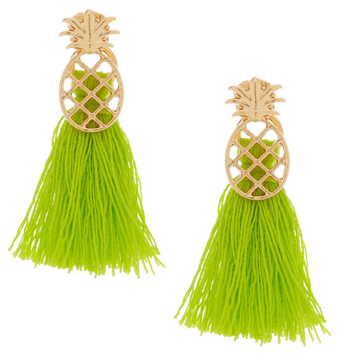 Green Pineapple Front & Back Tassel Earrings,
