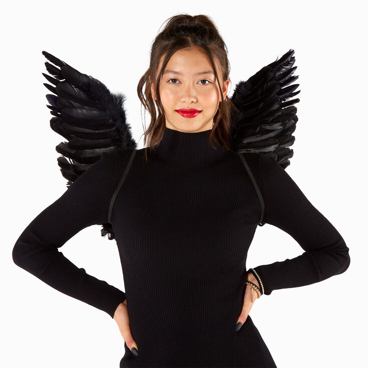 Black Feathery Angel Wings,