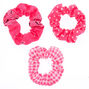 Small Pretty Pattern Hair Scrunchies - Neon Pink, 3 Pack,