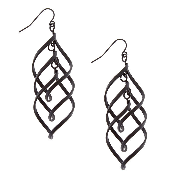 Black Spiral Drop Earrings,