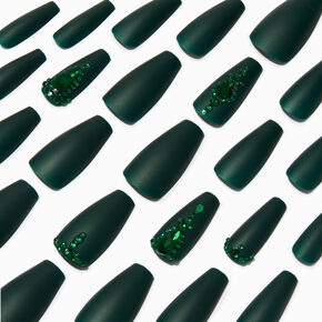 Green Bling Squareletto Vegan Faux Nail Set - 24 Pack,