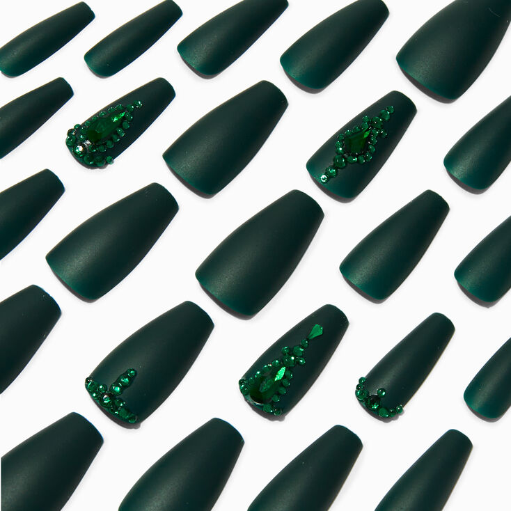 Green Bling Squareletto Vegan Faux Nail Set - 24 Pack,