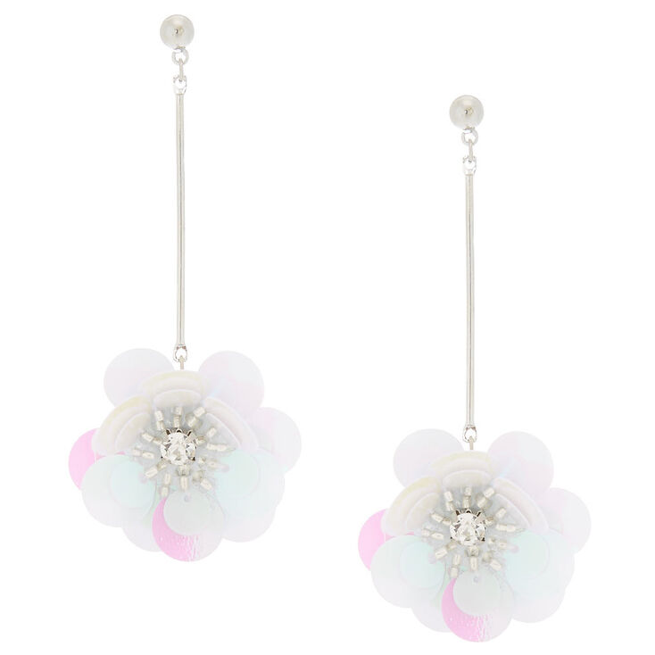 Pink flower holographic dangling earrings
