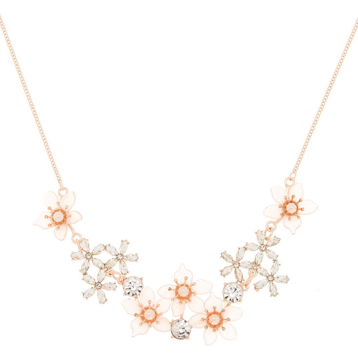 Rose Gold Frosted Flower Statement Necklace - Pink,