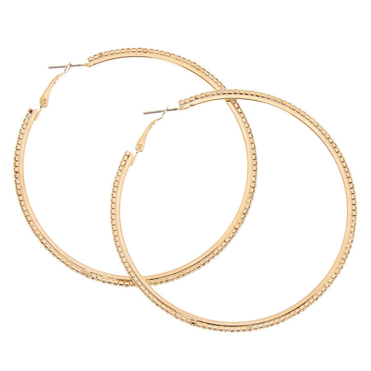 Gold 70MM Glass Rhinestone Hoop Earrings,