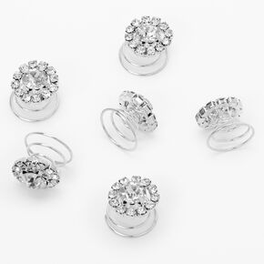 Silver Faux Rhinestone Halo Hair Spinners - 6 Pack,