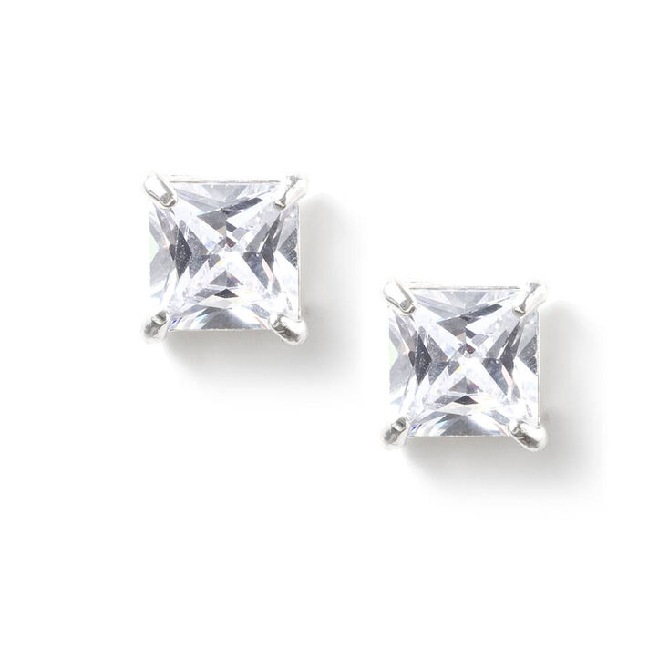 5MM Square Cut Cubic Zirconia Infinity Set Stud Earrings,
