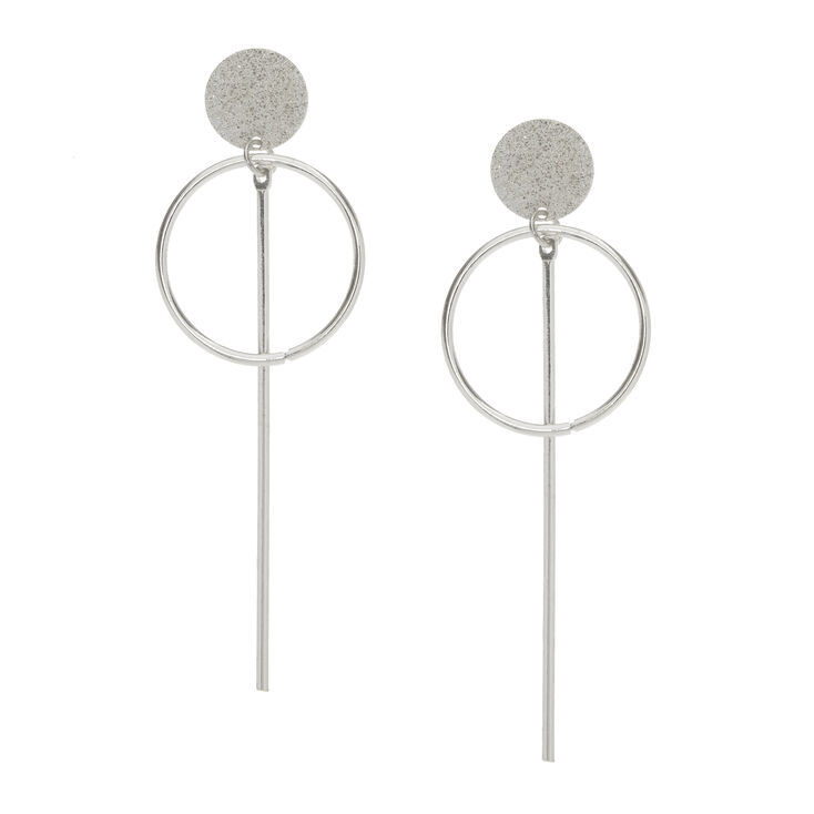 Silver-Tone Geometric Drop Stud Earrings,