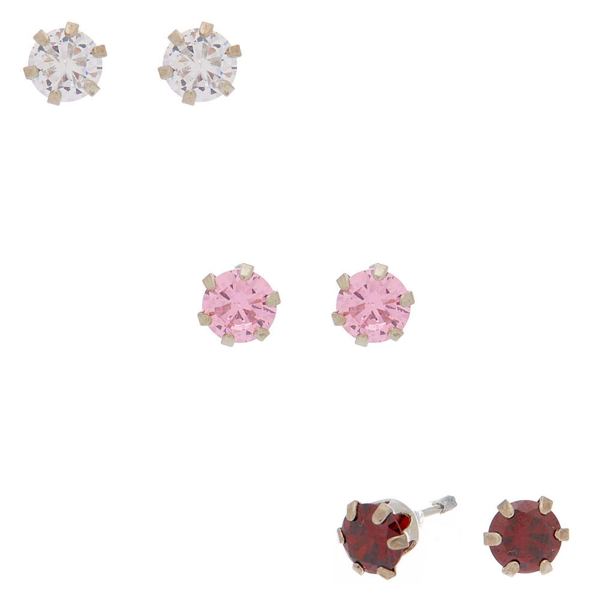 Silver Cubic Zirconia 6mm Round Stud Earrings 3 Pack Icing Us Silver Cubic Zirconia 6mm Round Stud Earrings 3 Pack