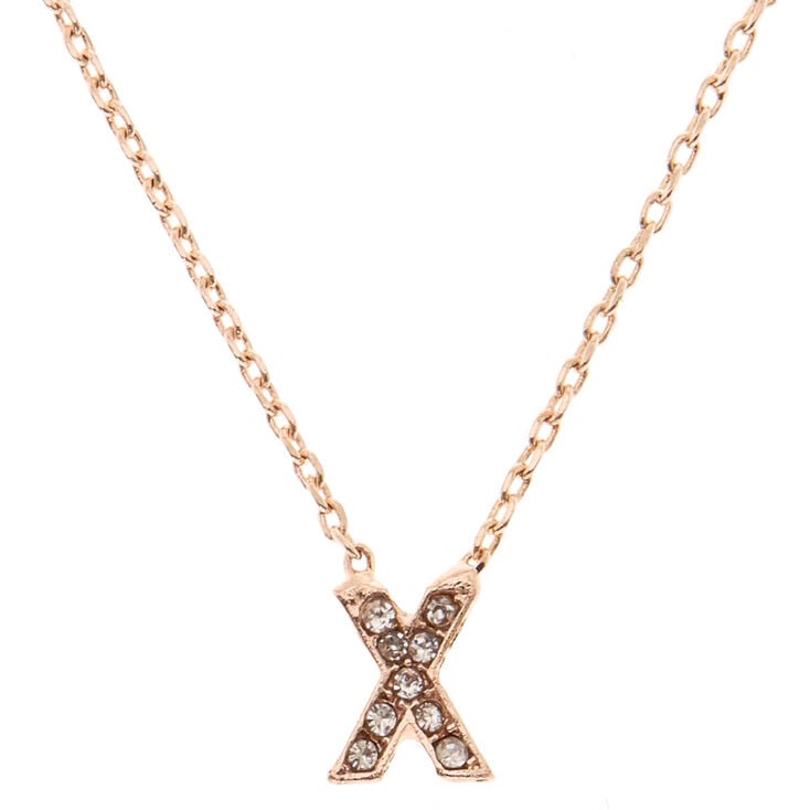 Rose Gold Studded "X" Initial Necklace,