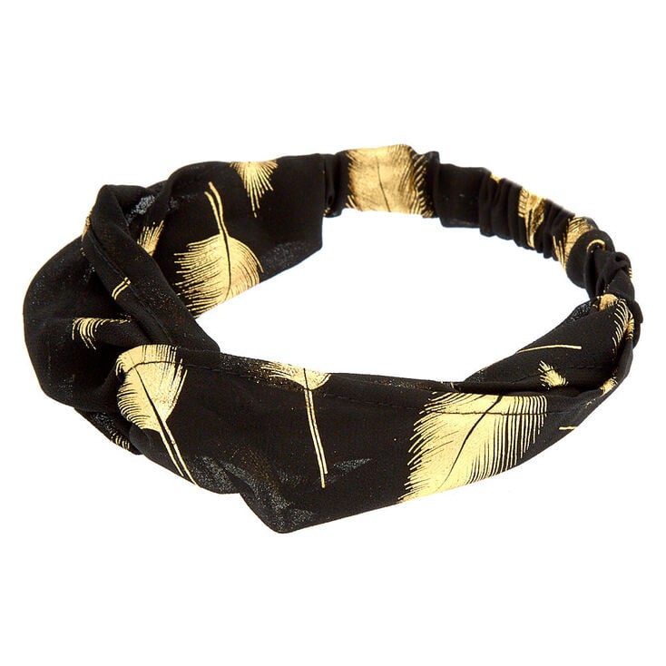 Gold Metallic Leaf Headwrap - Black,