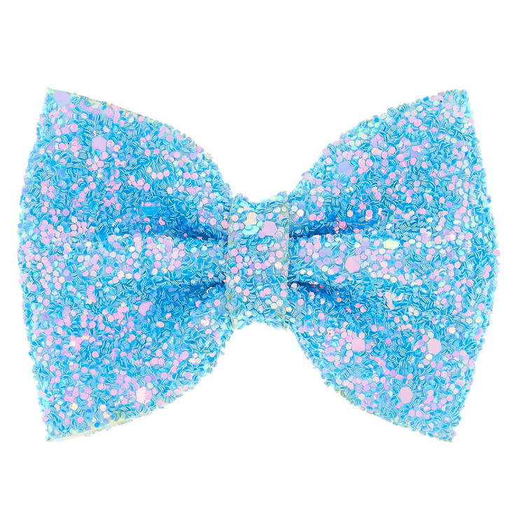 Mini Glitter Hair Bow Clip - Baby Blue,