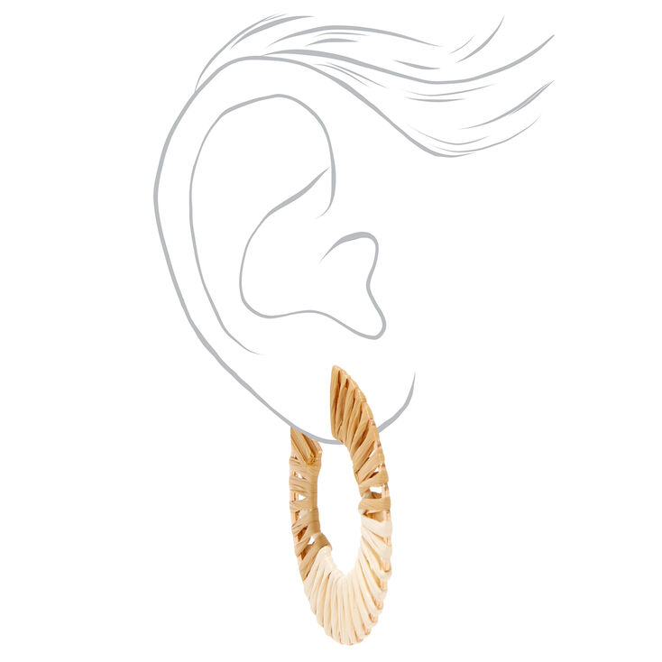 Neutral 40MM Woven Wooden Hoop Earrings,