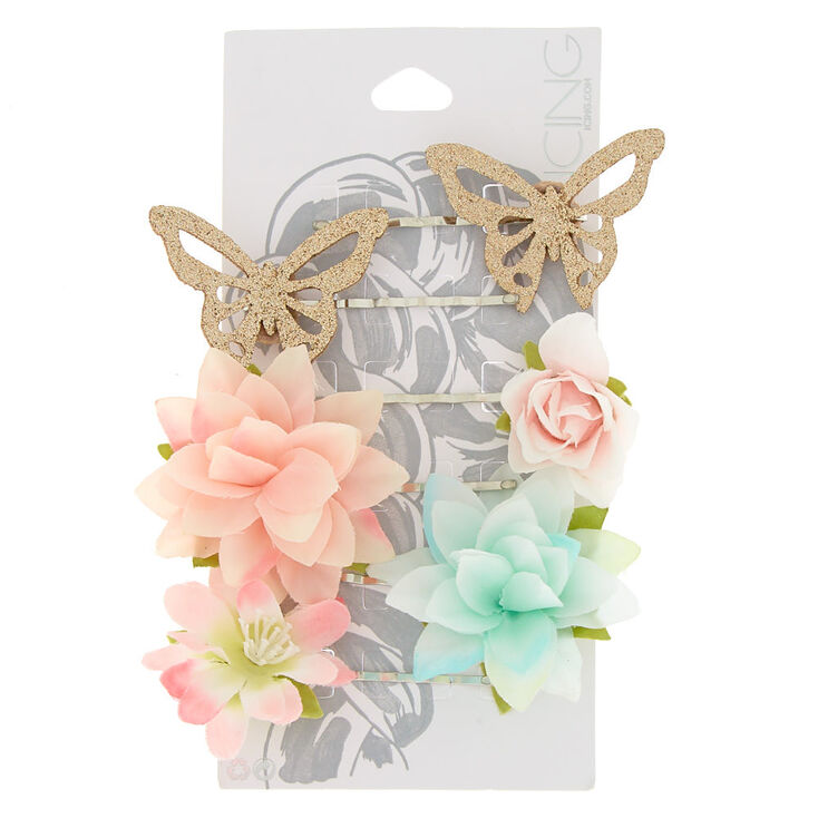 6 Pack Flower & Butterfly Bobby Pins,