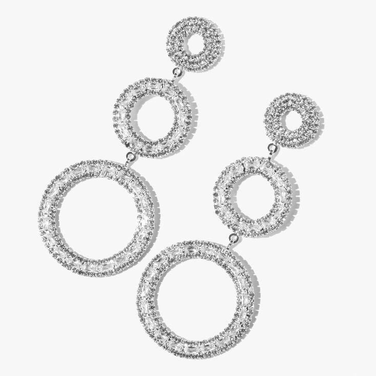 Silver Rhinestone 3&quot; Circle Drop Earrings,