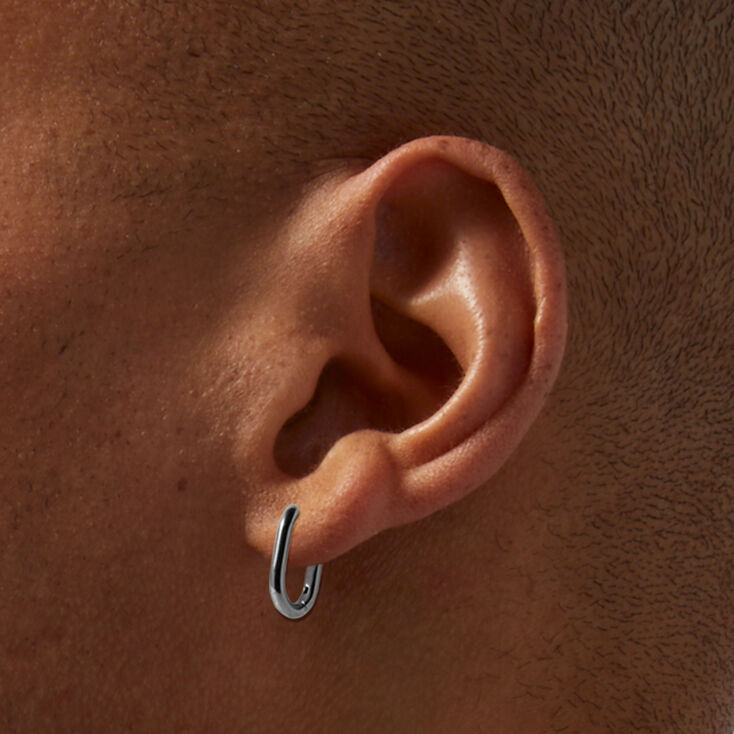Silver Titanium 12MM Oval Hoop Earrings,