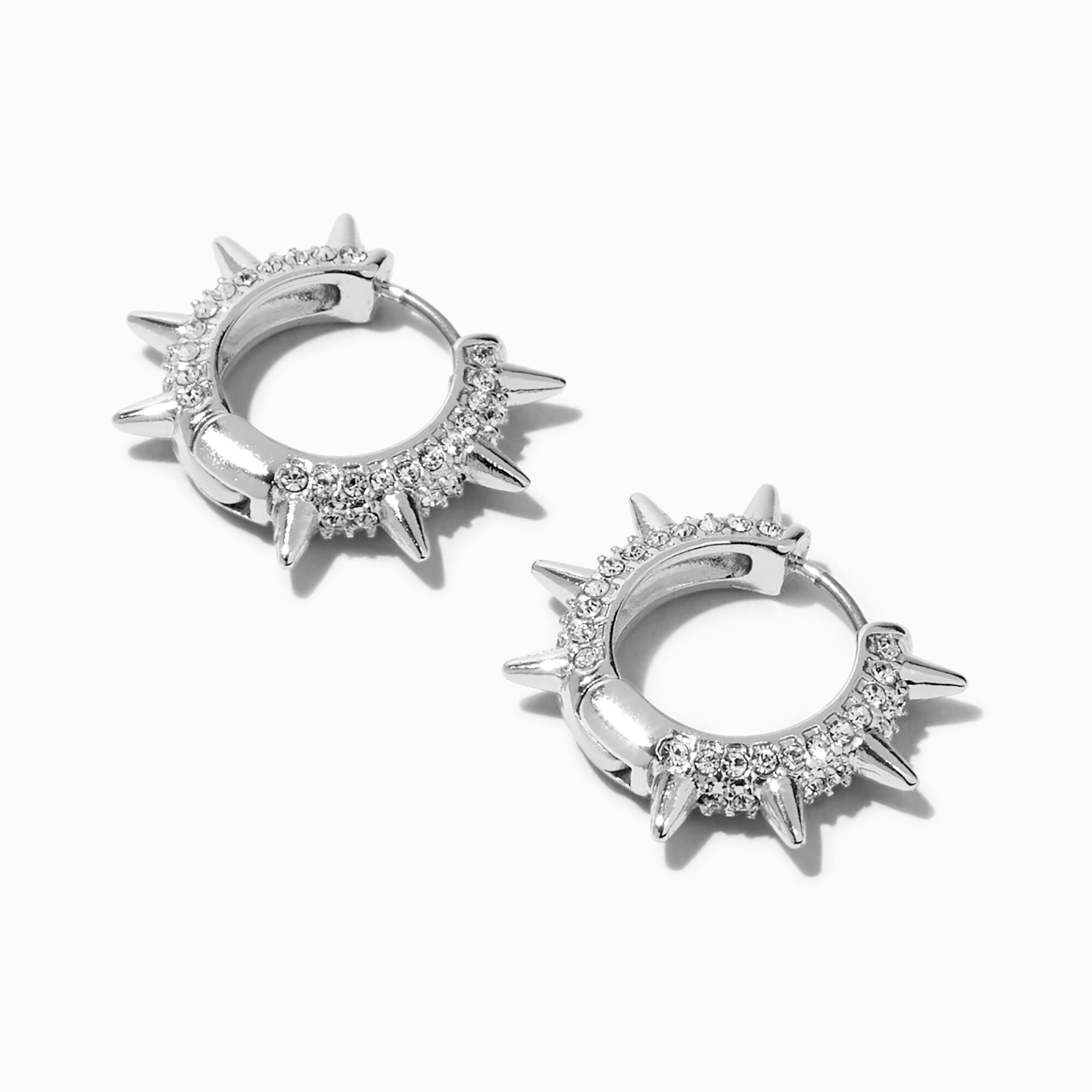 Silver 20MM Spike Crystal Hinge Hoop Earrings Icing US