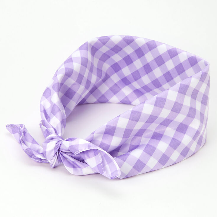 Silky Gingham Knotted Headwrap - Lilac,