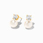 B&#39;Loved by Icing Gold Sterling Silver Cubic Zirconia 5MM Round Stud &amp; Pearl Drop Earrings,