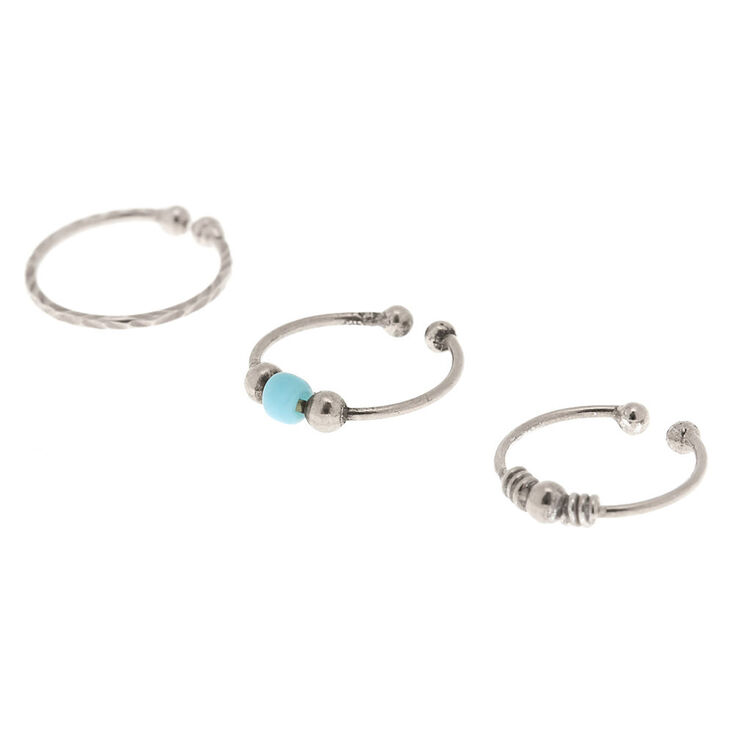 Sterling Silver Mixed Stone Faux Cartilage Hoop Earrings - Turquoise, 3 Pack,