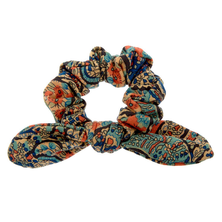 Paisley Knotted Bow Hair Scrunchie - Brown,