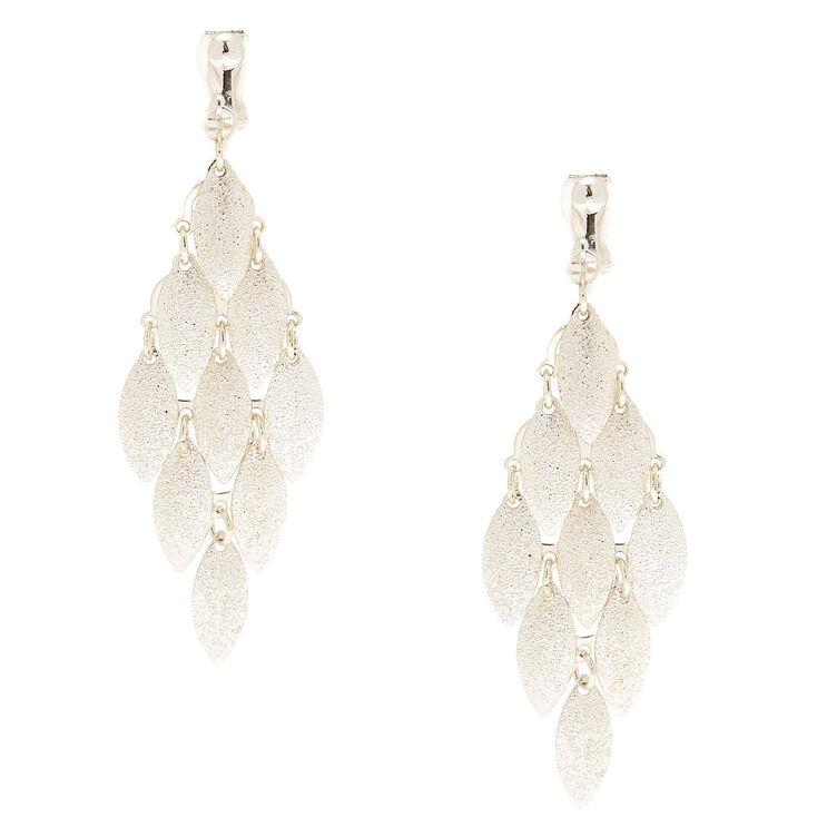 Silver 2.5" Tiered Clip On Drop Earrings,