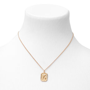 Gold Initial Rectangle Medallion Pendant Necklace - K,