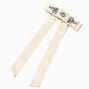 Rhinestone Studded Long Tail Satin Hair Bow Clip - Ivory,
