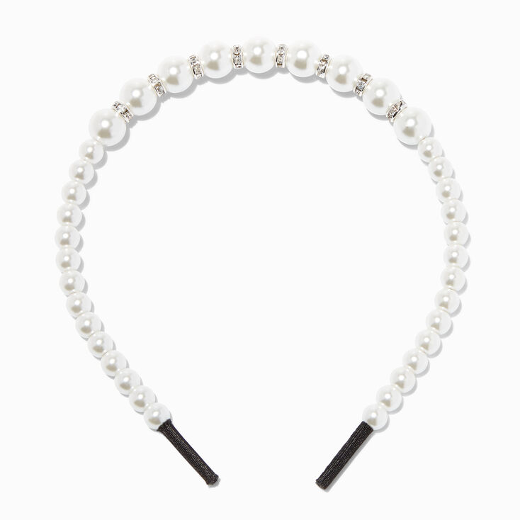 White Graduated Pearl &amp; Crystal Headband,