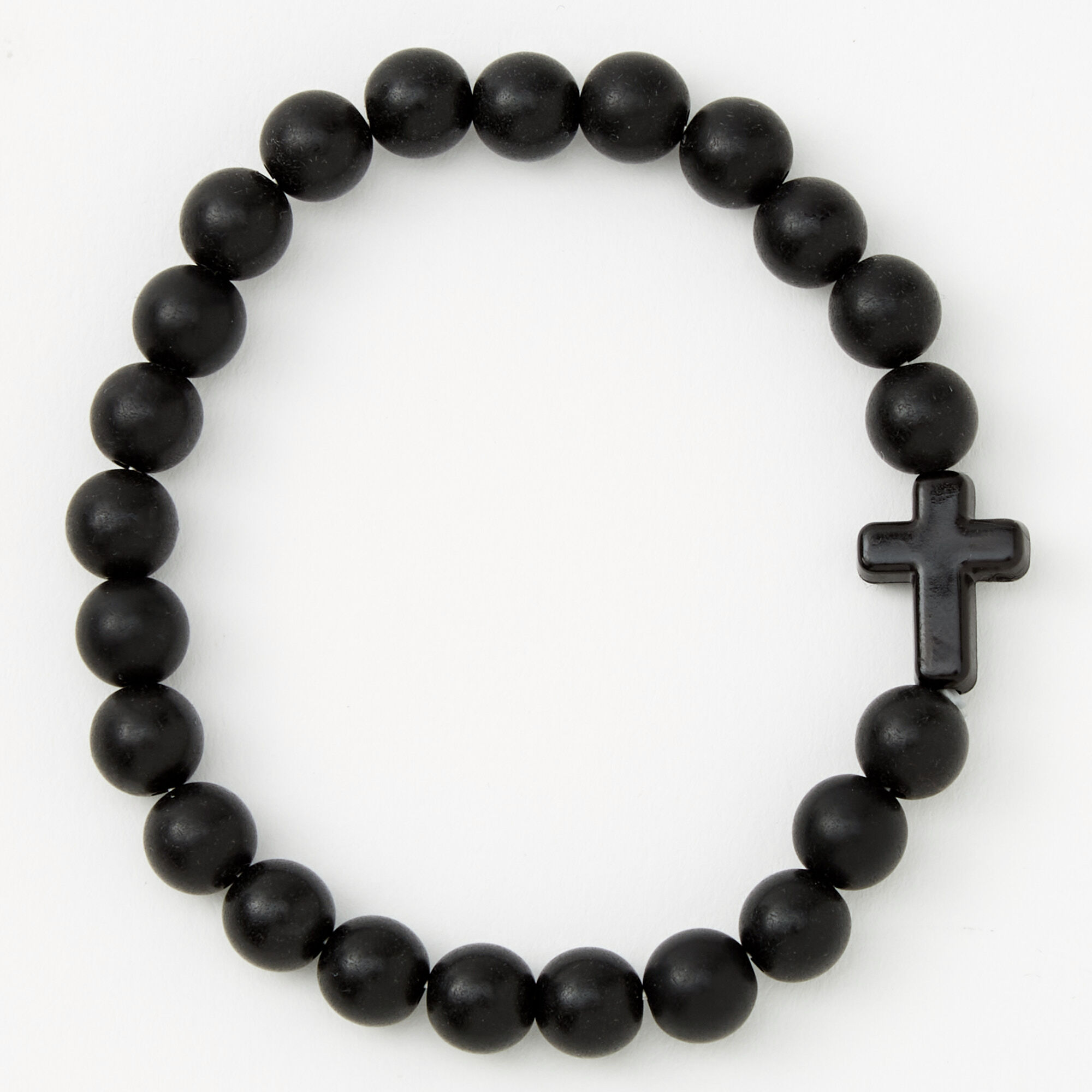 Black Matte Cross Beaded Stretch Bracelet Icing US